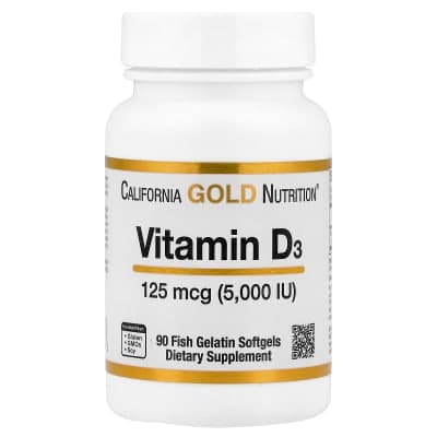 California Gold Nutrition, Vitamin D3, 125 mcg (5,000 IU), 90 Fish Gelatin Softgels