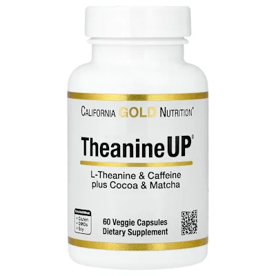 California Gold Nutrition, TheanineUP®, L-Theanine & Caffeine Plus Cocoa and Matcha, 60 Veggie Capsules