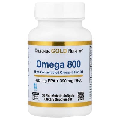 California Gold Nutrition, Omega 800 Ultra-Concentrated Omega-3 Fish Oil, kd-pur® Triglyceride Form, 30 Fish Gelatin Softgels (1,000 mg per Softgel)