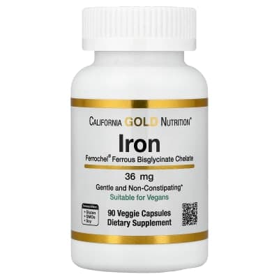 California Gold Nutrition, Ferrochel® Iron (Bisglycinate), 36 mg, 90 Veggie Capsules