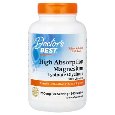 Doctor's Best, High Absorption Magnesium Lysinate Glycinate、キレート化、Albion®(アルビオン)TRAACS®(トラックス)、タブレット240粒(1タブレットあたり100mg)
