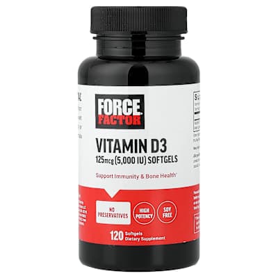 Force Factor, Vitamin D3, High Potency, 125 mcg (5,000 IU), 120 Softgels