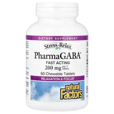 Natural Factors, Stress-Relax®, PharmaGABA®, 60 Chewable Tablets (100 mg per Tablet)