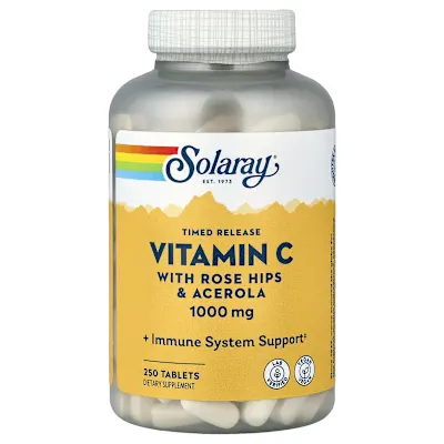 Solaray, Timed Release, Vitamin C with Rose Hips & Acerola, 1,000 mg, 250 Tablets