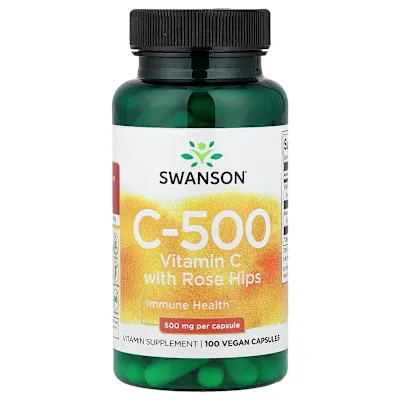 Swanson Vitamins, C-500, Vitamin C With Rose Hips, 100 Vegan Capsules