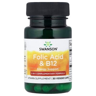 Swanson Vitamins, Folic Acid & B12, 30 Veggie Caps