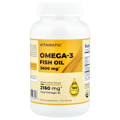 Vitamatic, Omega-3 Fish Oil, Natural Lemon, 180 Softgels